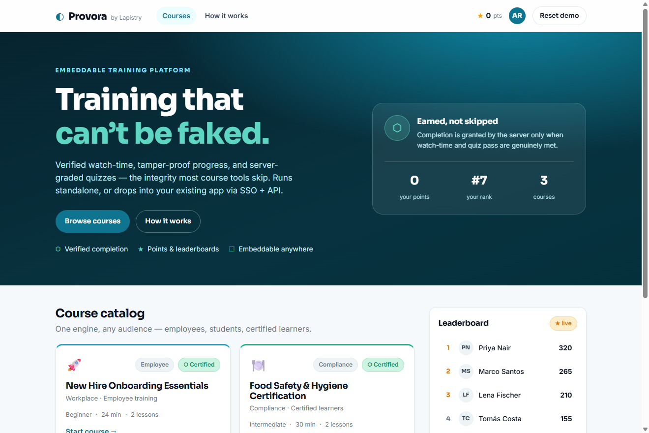 Provora training platform